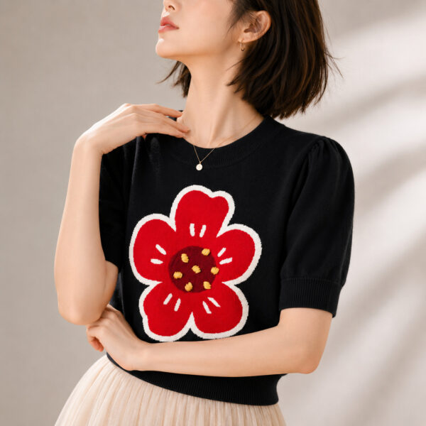 Women's Pullover Crew Neck Short Sleeve Sweater Manufacturer - MOQ 100 pcs - Style 1304