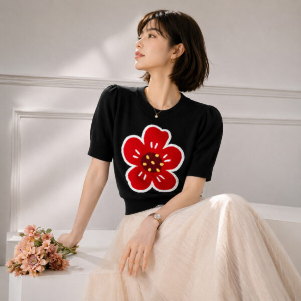Women's Pullover Crew Neck Short Sleeve Sweater Manufacturer - MOQ 100 pcs - Style 1304