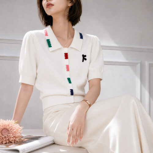 Women's Cardigan Short Sleeve Sweater Manufacturer - MOQ 100 pcs - Style 1379