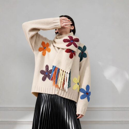 Women's Viscose Fiber Cardigan V Neck Long Sleeve Sweater Manufacturer - MOQ 100 pcs - Style 1421