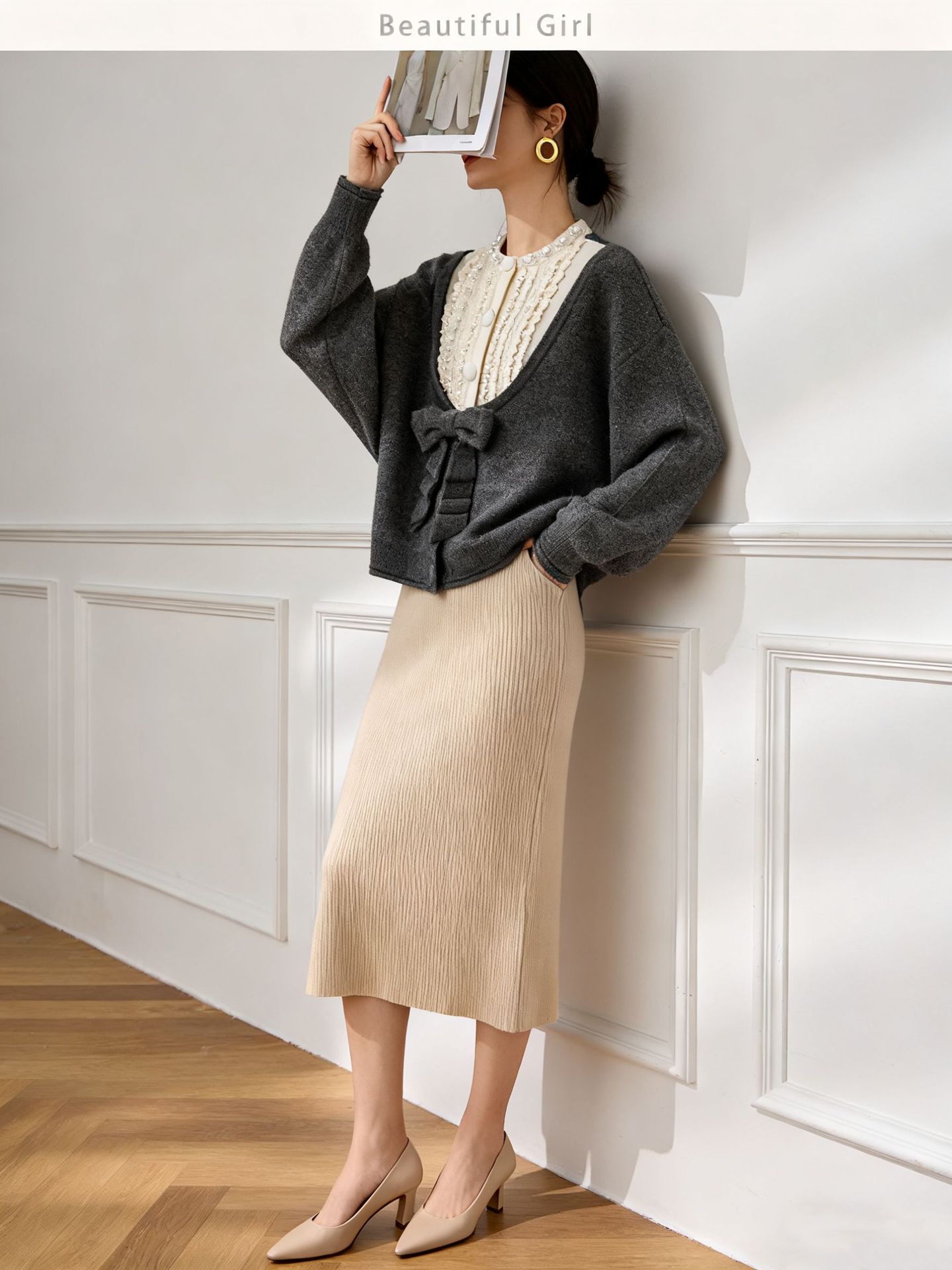 Women's Cardigan Crew Neck Long Sleeve Sweater Manufacturer - MOQ 100 pcs - Style 1425 Women's Cardigan Crew Neck Long Sleeve Sweater Manufacturer - MOQ 100 pcs - Style 1425