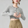 Women's Cardigan Crew Neck Long Sleeve Sweater Manufacturer - MOQ 100 pcs - Style 1427