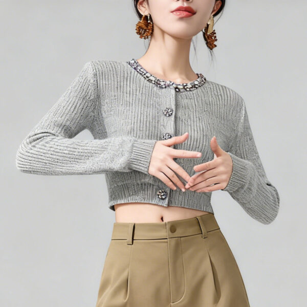Women's Cardigan Crew Neck Long Sleeve Sweater Manufacturer - MOQ 100 pcs - Style 1427