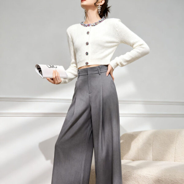 Women's Cardigan Crew Neck Long Sleeve Sweater Manufacturer - MOQ 100 pcs - Style 1427
