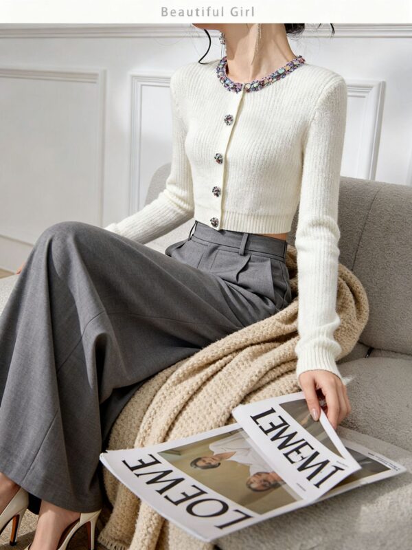 Women's Cardigan Crew Neck Long Sleeve Sweater Manufacturer - MOQ 100 pcs - Style 1427