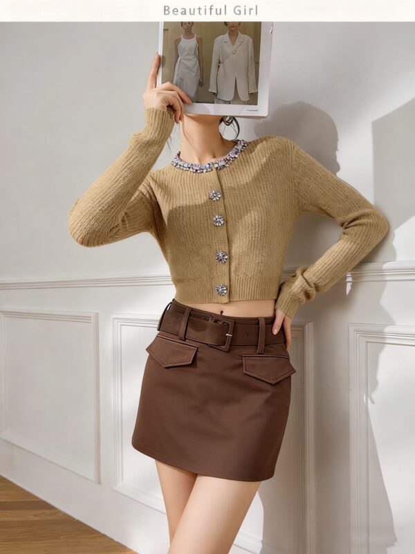 Women's Cardigan Crew Neck Long Sleeve Sweater Manufacturer - MOQ 100 pcs - Style 1427