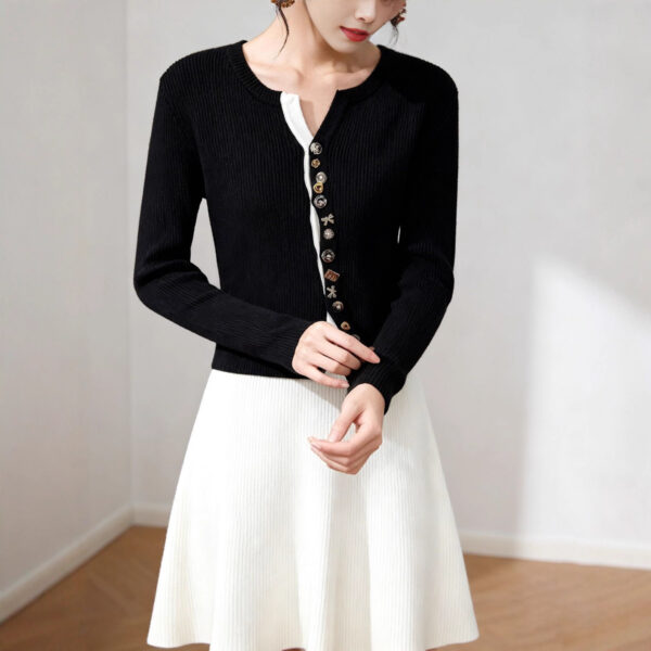 Women's Cardigan Crew Neck Long Sleeve Sweater Manufacturer - MOQ 100 pcs - Style 1428