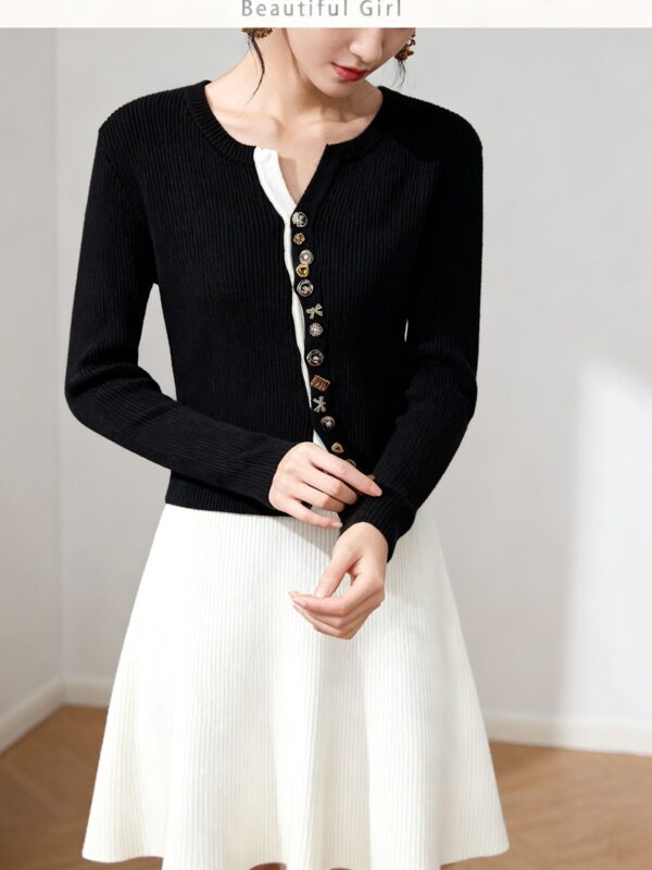 Women's Cardigan Crew Neck Long Sleeve Sweater Manufacturer - MOQ 100 pcs - Style 1428