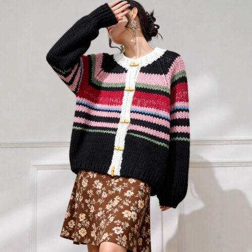 Women's Cardigan Crew Neck Long Sleeve Sweater Manufacturer - MOQ 100 pcs - Style 1468