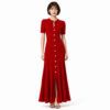 Women's Red Button-Front Short-Sleeve Maxi Knit Dress — Style 2192