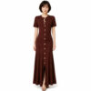 Women's Red Button-Front Short-Sleeve Maxi Knit Dress — Style 2192