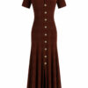 Women's Red Button-Front Short-Sleeve Maxi Knit Dress — Style 2192