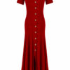 Women's Red Button-Front Short-Sleeve Maxi Knit Dress — Style 2192