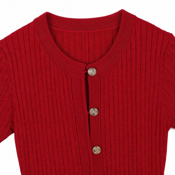 Women's Red Button-Front Short-Sleeve Maxi Knit Dress — Style 2192