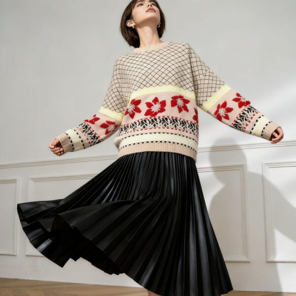 Women’s Ivory Nordic Fair-Isle Crew-Neck Pullover — Style 3201 - KnitwearSource