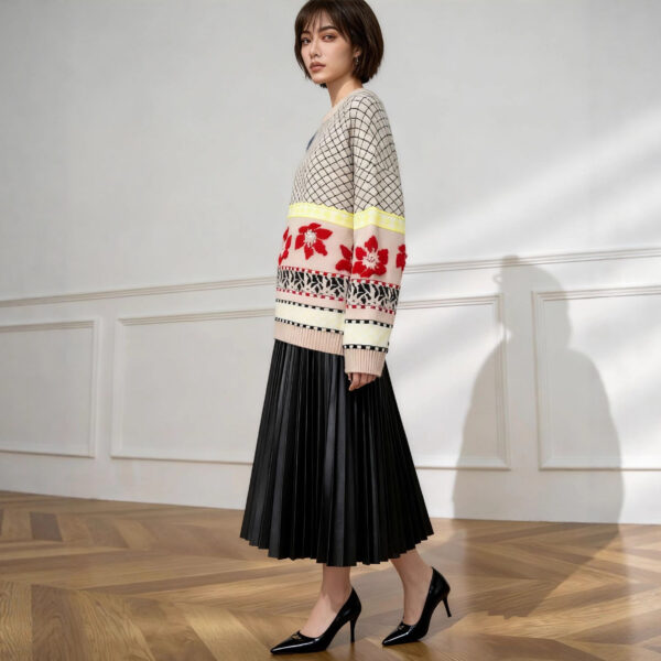 Women’s Ivory Nordic Fair-Isle Crew-Neck Pullover — Style 3201 - KnitwearSource