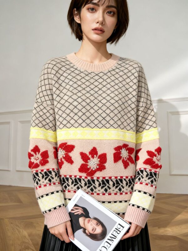 Women’s Ivory Nordic Fair-Isle Crew-Neck Pullover — Style 3201 - KnitwearSource