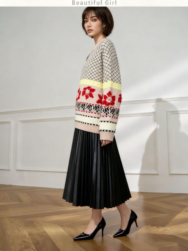 Women’s Ivory Nordic Fair-Isle Crew-Neck Pullover — Style 3201 - KnitwearSource