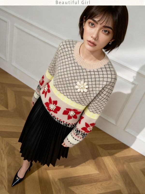 Women’s Ivory Nordic Fair-Isle Crew-Neck Pullover — Style 3201 - KnitwearSource