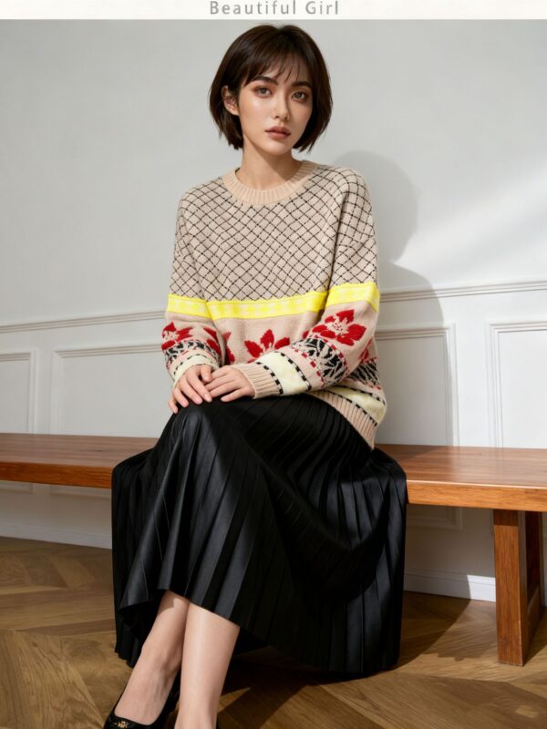 Women’s Ivory Nordic Fair-Isle Crew-Neck Pullover — Style 3201 - KnitwearSource