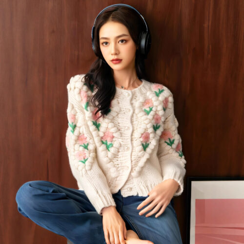 Women's Viscose Fiber Cardigan Crew Neck Long Sleeve Sweater Manufacturer - MOQ 100 pcs - Style 37013