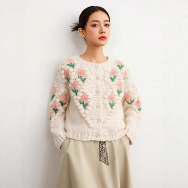 Women's Viscose Fiber Cardigan Crew Neck Long Sleeve Sweater Manufacturer - MOQ 100 pcs - Style 37013