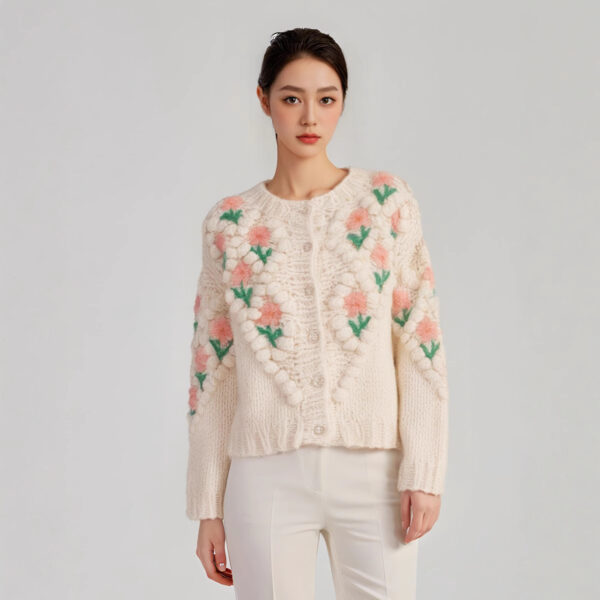 Women's Viscose Fiber Cardigan Crew Neck Long Sleeve Sweater Manufacturer - MOQ 100 pcs - Style 37013