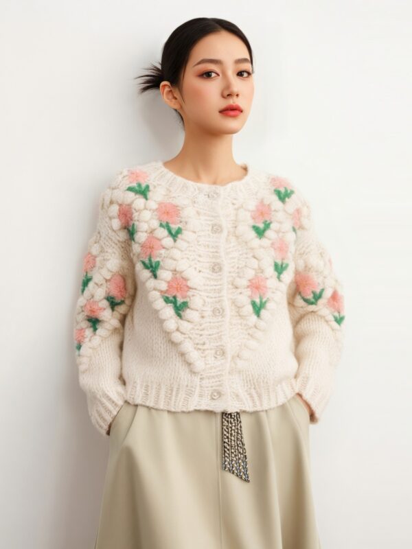 Women's Viscose Fiber Cardigan Crew Neck Long Sleeve Sweater Manufacturer - MOQ 100 pcs - Style 37013