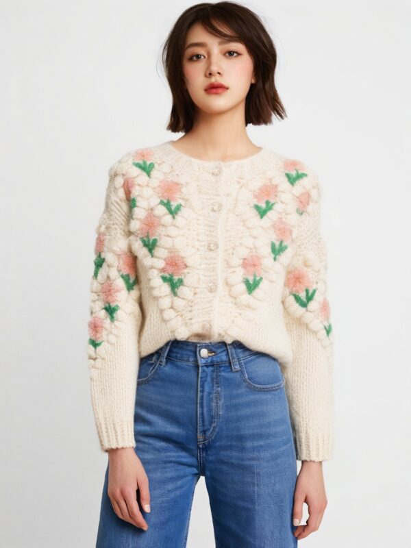Women's Viscose Fiber Cardigan Crew Neck Long Sleeve Sweater Manufacturer - MOQ 100 pcs - Style 37013
