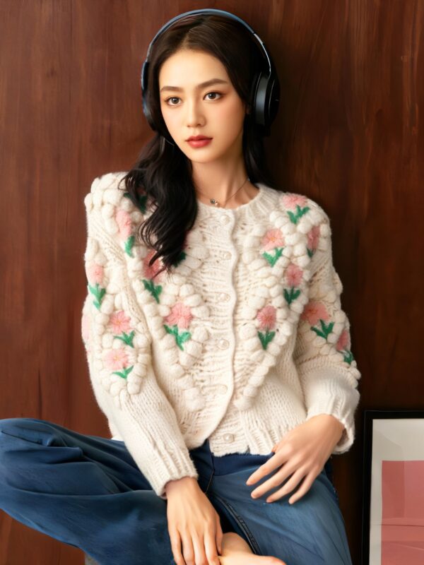 Women's Viscose Fiber Cardigan Crew Neck Long Sleeve Sweater Manufacturer - MOQ 100 pcs - Style 37013