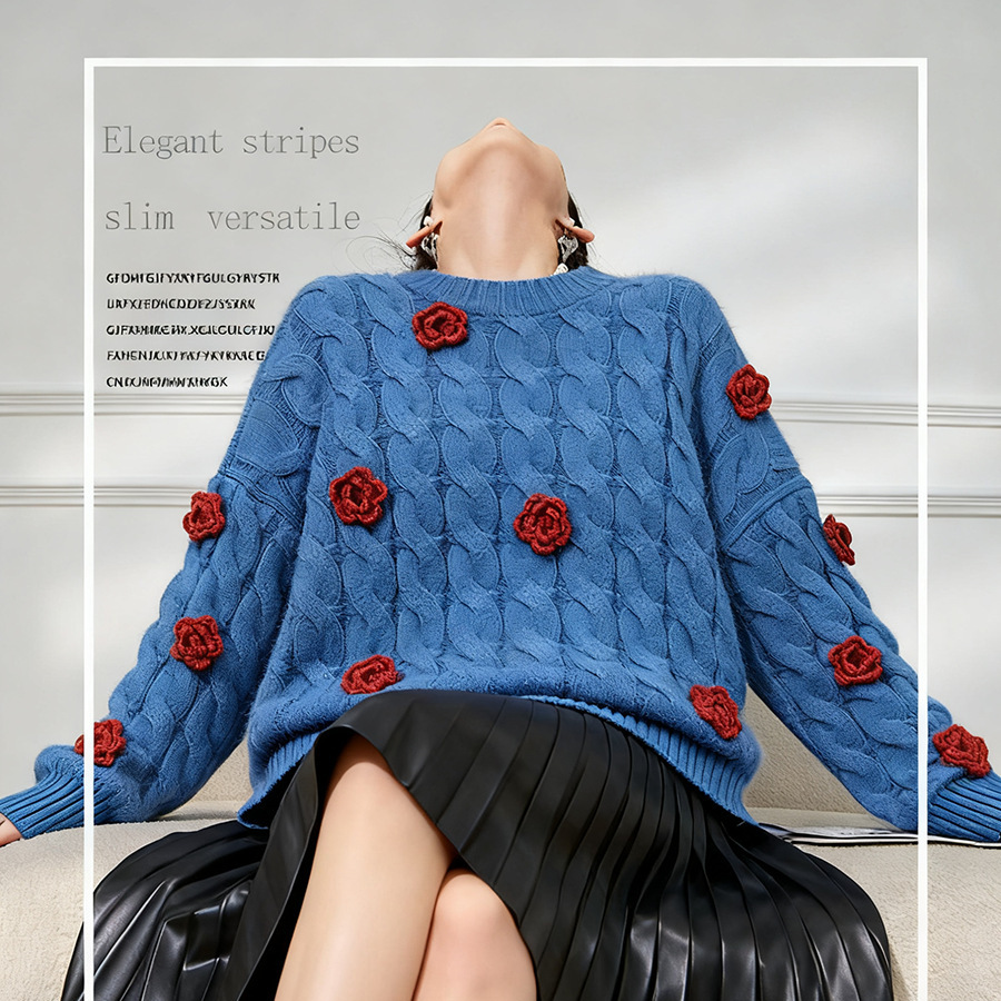 Women's Viscose Fiber Pullover Crew Neck Long Sleeve Sweater Manufacturer - MOQ 100 pcs - Style 41027