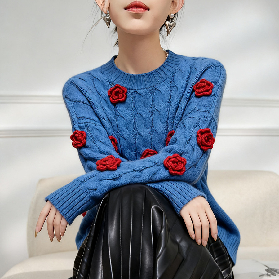 Women's Viscose Fiber Pullover Crew Neck Long Sleeve Sweater Manufacturer - MOQ 100 pcs - Style 41027