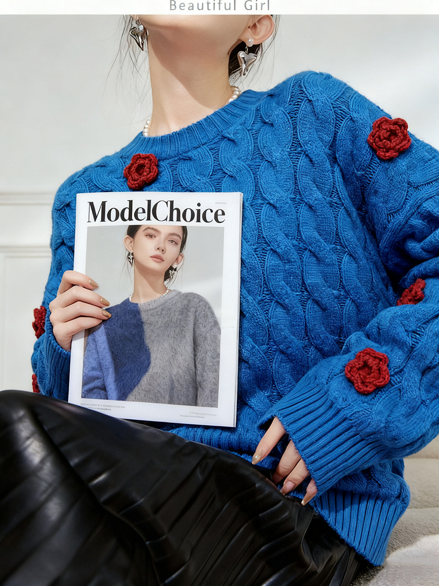 Women's Viscose Fiber Pullover Crew Neck Long Sleeve Sweater Manufacturer - MOQ 100 pcs - Style 41027