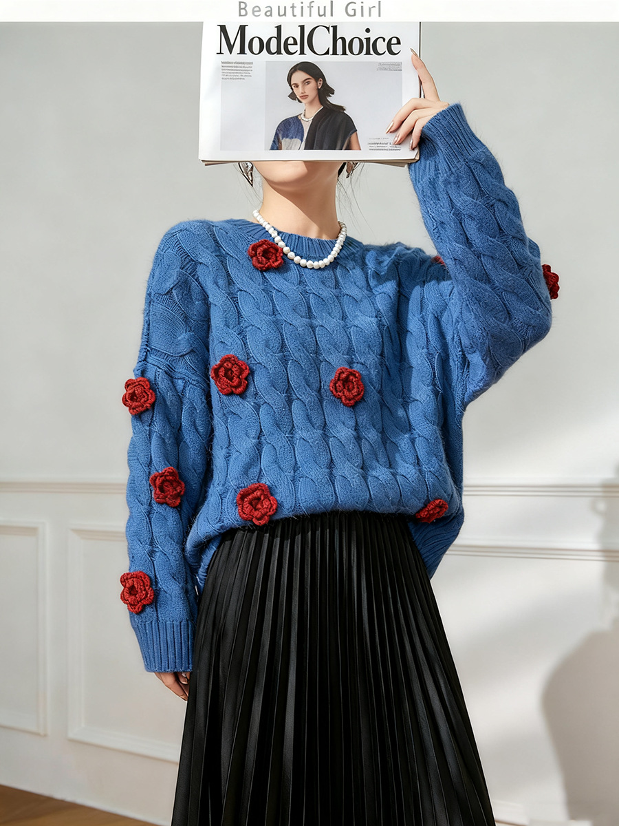 Women's Viscose Fiber Pullover Crew Neck Long Sleeve Sweater Manufacturer - MOQ 100 pcs - Style 41027