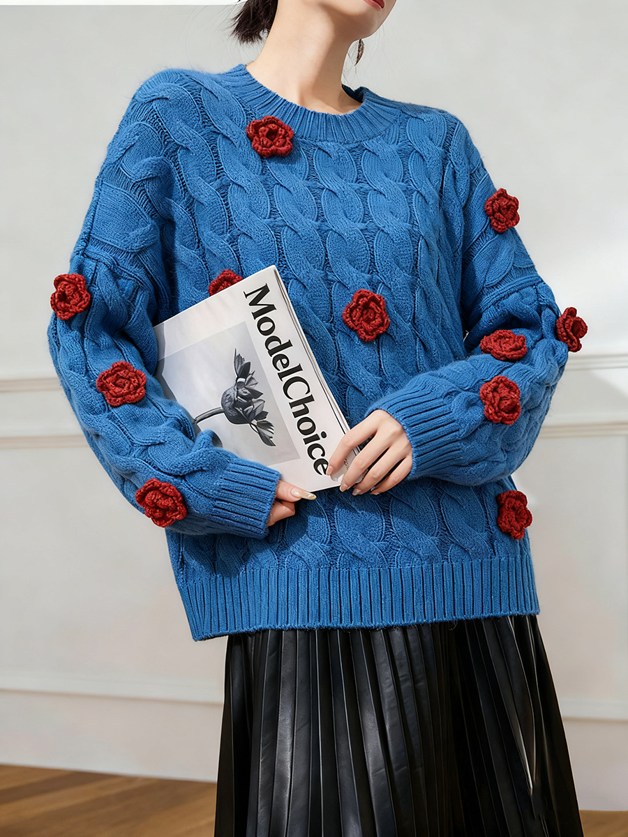 Women's Viscose Fiber Pullover Crew Neck Long Sleeve Sweater Manufacturer - MOQ 100 pcs - Style 41027
