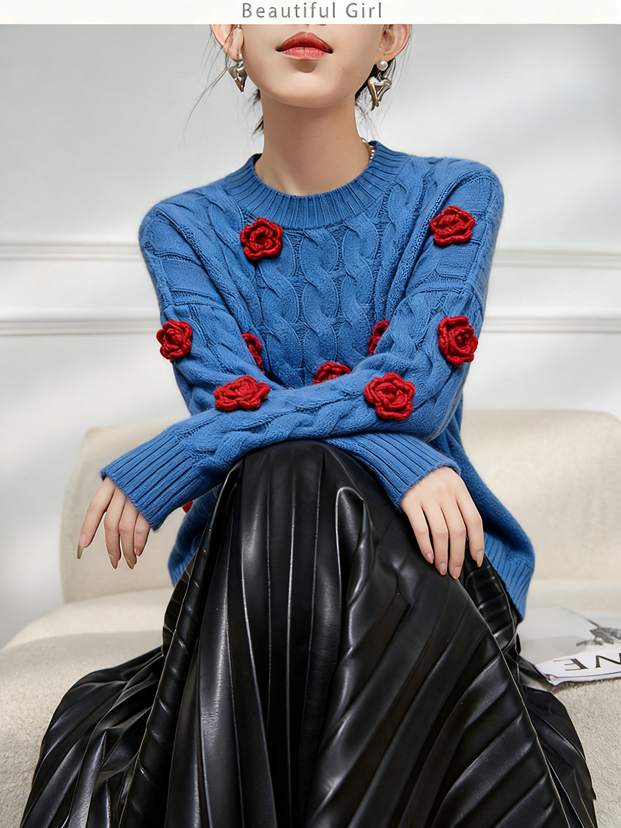 Women's Viscose Fiber Pullover Crew Neck Long Sleeve Sweater Manufacturer - MOQ 100 pcs - Style 41027