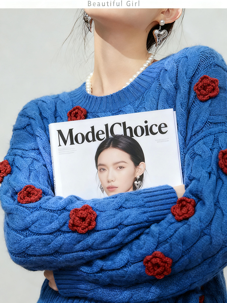 Women's Viscose Fiber Pullover Crew Neck Long Sleeve Sweater Manufacturer - MOQ 100 pcs - Style 41027