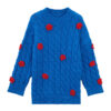 Women’s Cobalt Blue Cable Red-Rose Appliqué Sweater — Style 41027 - KnitwearSource