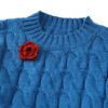 Women’s Cobalt Blue Cable Red-Rose Appliqué Sweater — Style 41027 - KnitwearSource