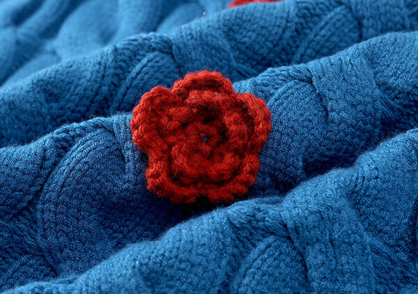 Women’s Cobalt Blue Cable Red-Rose Appliqué Sweater — Style 41027 - KnitwearSource
