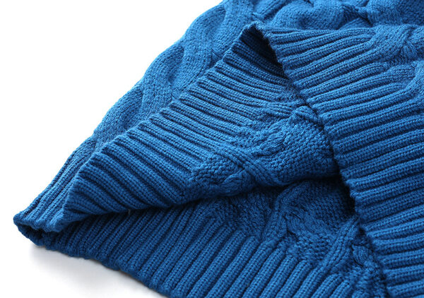 Women’s Cobalt Blue Cable Red-Rose Appliqué Sweater — Style 41027 - KnitwearSource