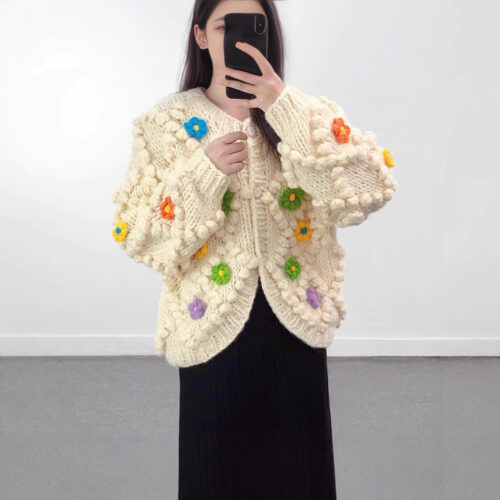Women's Viscose Fiber Cardigan Crew Neck Long Sleeve Sweater Manufacturer - MOQ 100 pcs - Style 41049