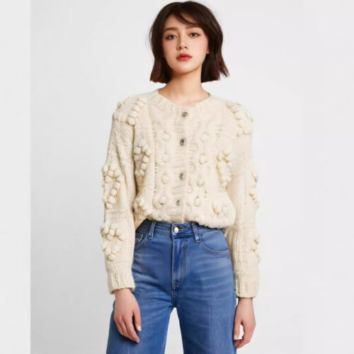 Women's Cardigan Crew Neck Long Sleeve Sweater Manufacturer - MOQ 100 pcs - Style 41060