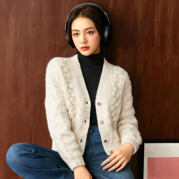 Women's Cardigan V Neck Long Sleeve Sweater Manufacturer - MOQ 100 pcs - Style 41063