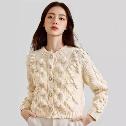 Women's Cardigan Crew Neck Long Sleeve Sweater Manufacturer - MOQ 100 pcs - Style 41074