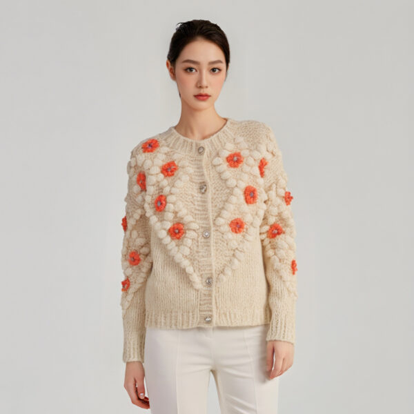 Women's Angora Goat Wool Cardigan Crew Neck Long Sleeve Sweater Manufacturer - MOQ 100 pcs - Style 41078