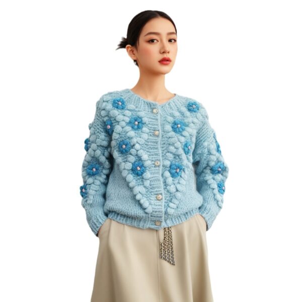 Women's Angora Goat Wool Cardigan Crew Neck Long Sleeve Sweater Manufacturer - MOQ 100 pcs - Style 41078