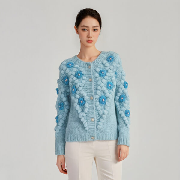 Women's Angora Goat Wool Cardigan Crew Neck Long Sleeve Sweater Manufacturer - MOQ 100 pcs - Style 41078