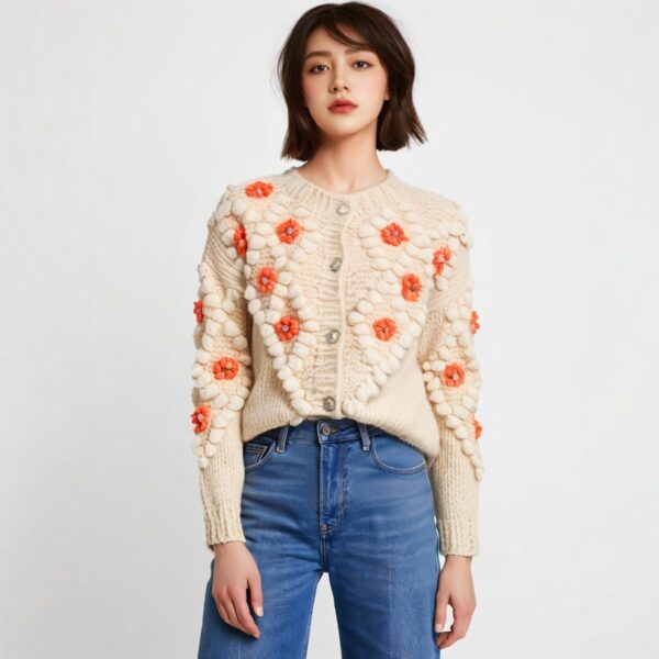 Women's Angora Goat Wool Cardigan Crew Neck Long Sleeve Sweater Manufacturer - MOQ 100 pcs - Style 41078