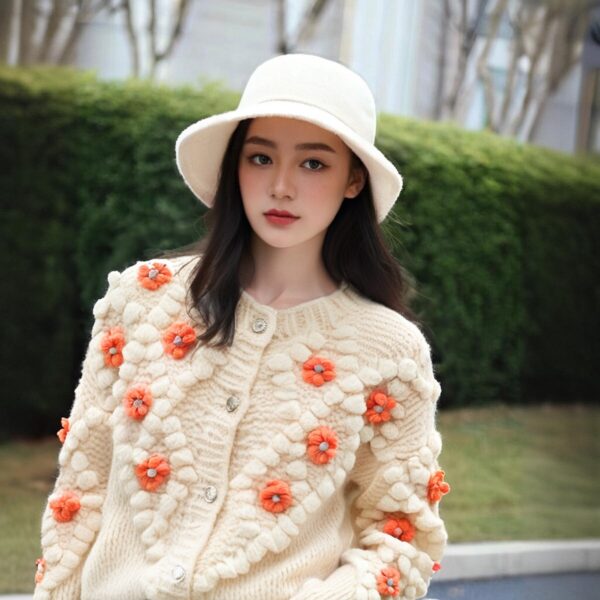 Women's Angora Goat Wool Cardigan Crew Neck Long Sleeve Sweater Manufacturer - MOQ 100 pcs - Style 41078